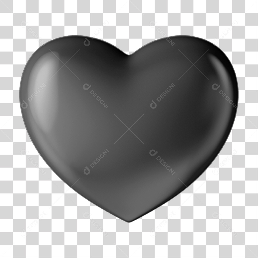 Elemento 3D Coração Preto Símbolo de Luto PNG Transparente