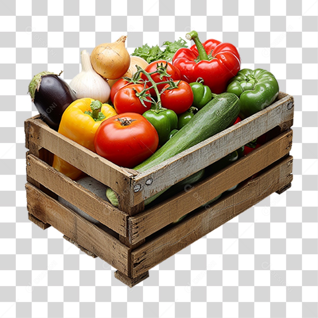Caixa de Madeira com Verduras PNG Transparente