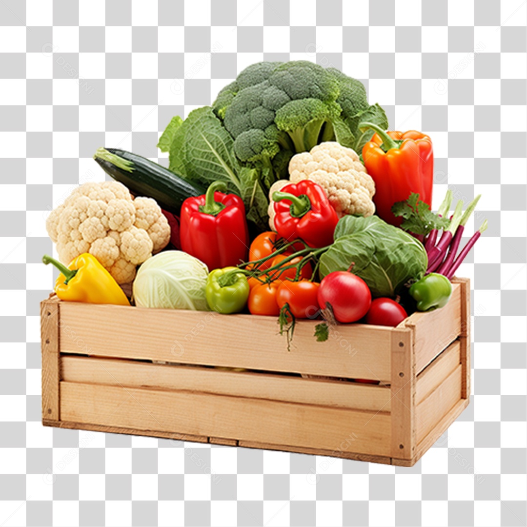 Caixa de Madeira com Verduras PNG Transparente