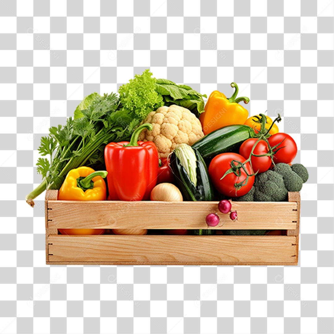 Caixa de Madeira com Verduras PNG Transparente