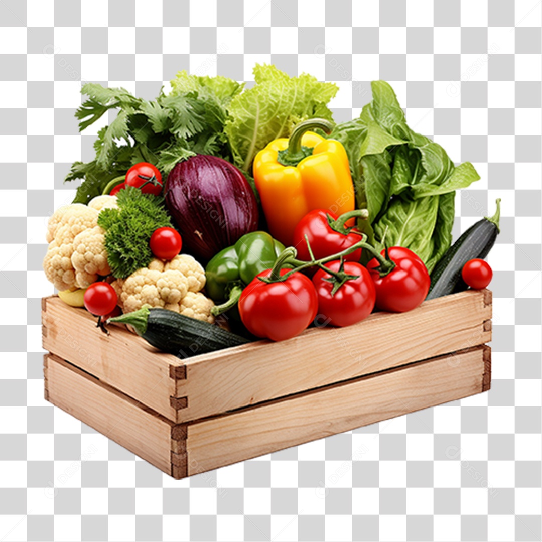 Caixa de Madeira com Verduras PNG Transparente