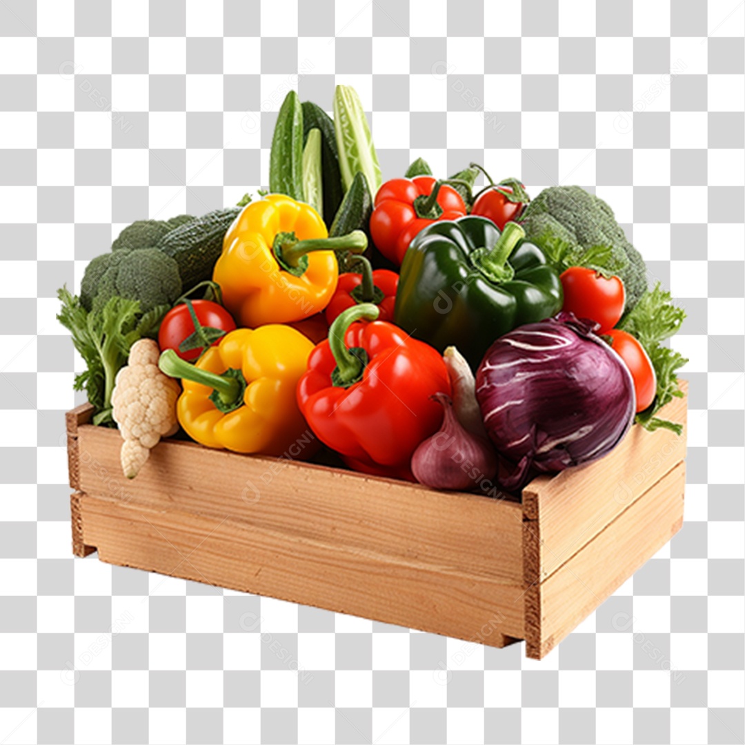 Caixa de Madeira com Verduras PNG Transparente