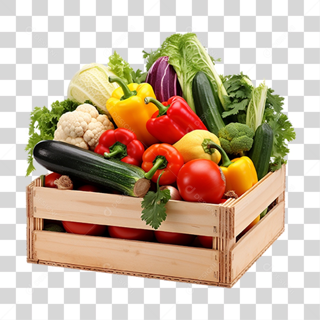 Caixa de Madeira com Verduras PNG Transparente