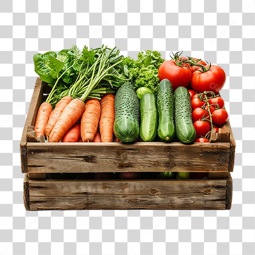 Caixa de Madeira com Verduras PNG Transparente