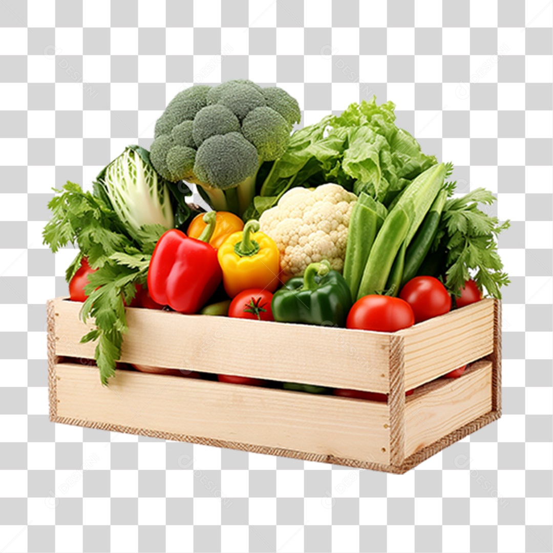 Caixa de Madeira com Verduras PNG Transparente