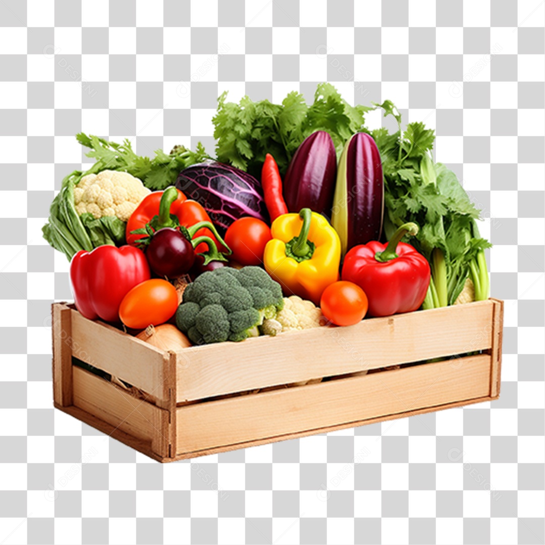 Caixa de Madeira com Verduras PNG Transparente