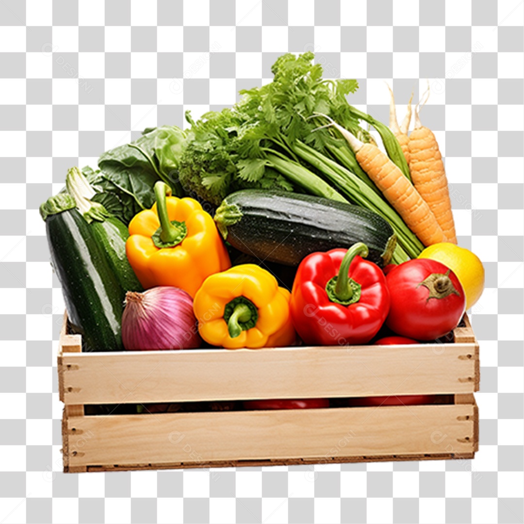 Caixa de Madeira com Verduras PNG Transparente