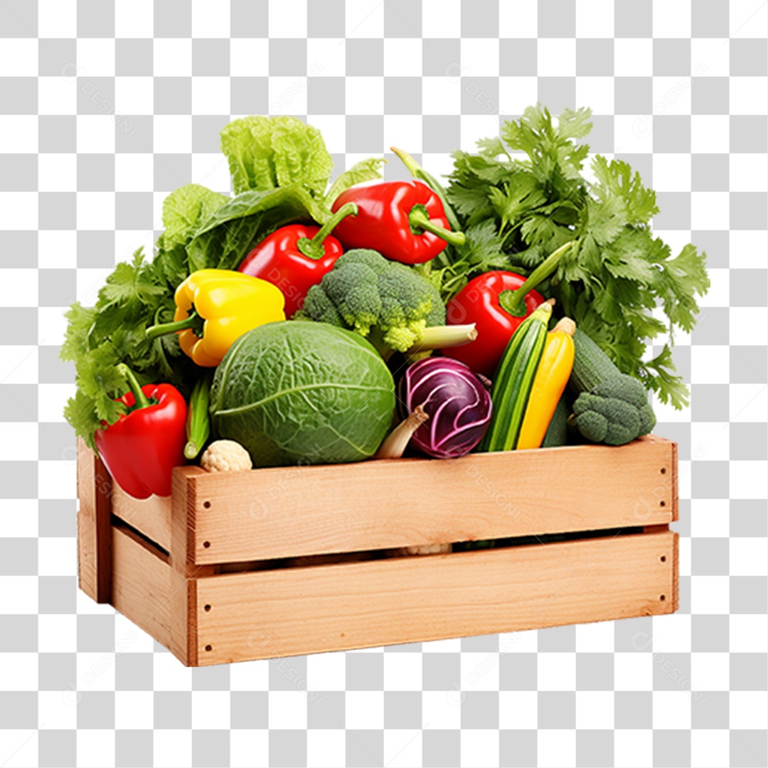 Caixa de Madeira com Verduras PNG Transparente