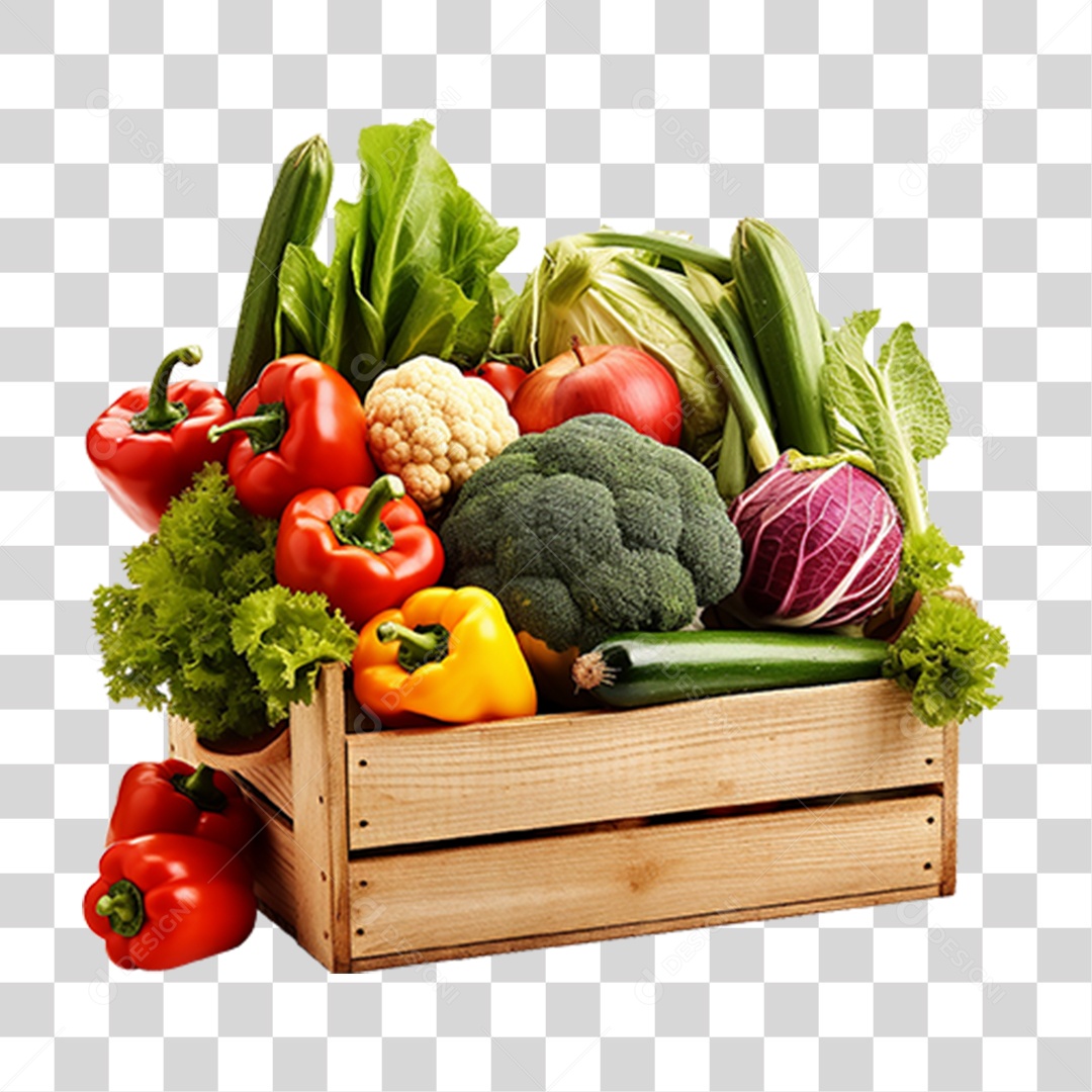Caixa de Madeira com Verduras PNG Transparente