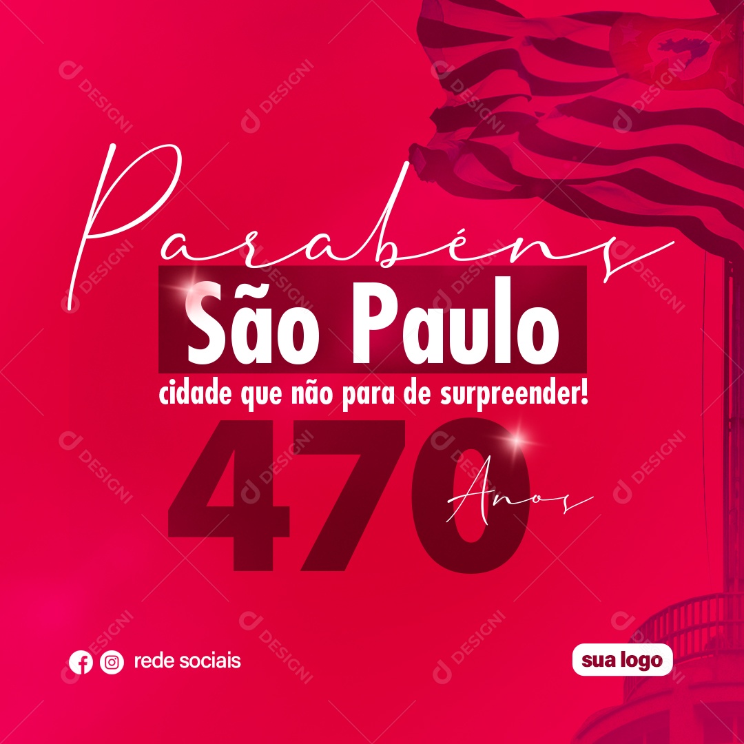 São Paulo 25 De Janeiro 470 Anos Parabéns Social Media PSD Editável