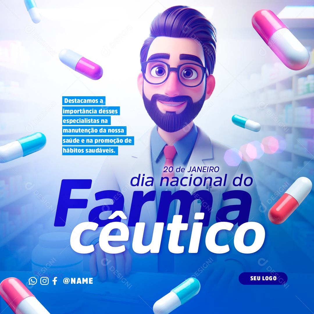 Dia Nacional Do Farmacêutico 20 de Janeiro Social Media PSD Editável