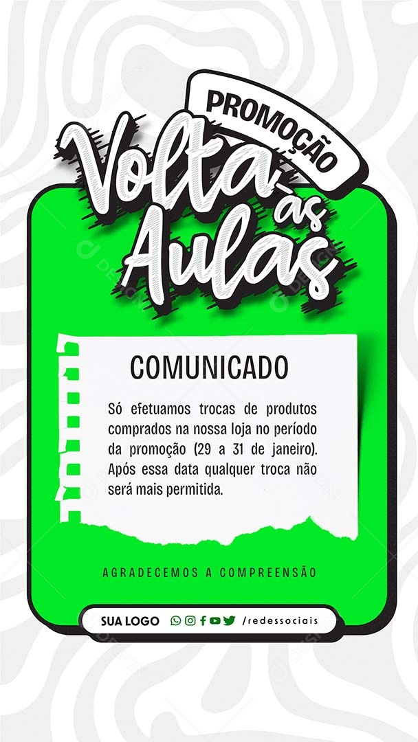 Story Promoção Volta às Aulas Comunicado Social Media PSD Editável