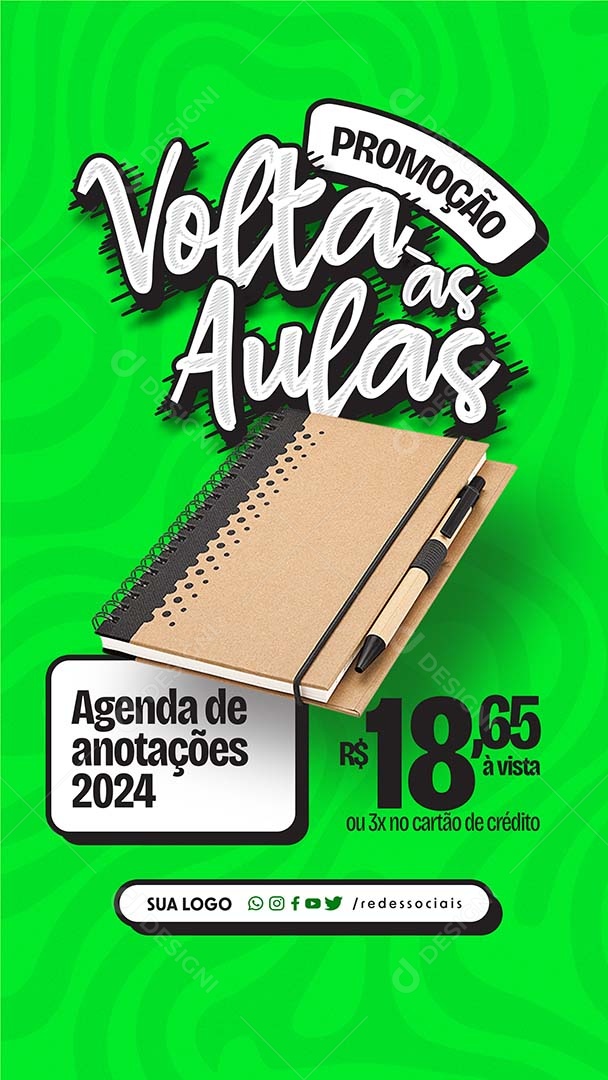 Story Volta às Aulas Agenda de Anotações 2024 18,65 a Vista Social Media PSD Editável