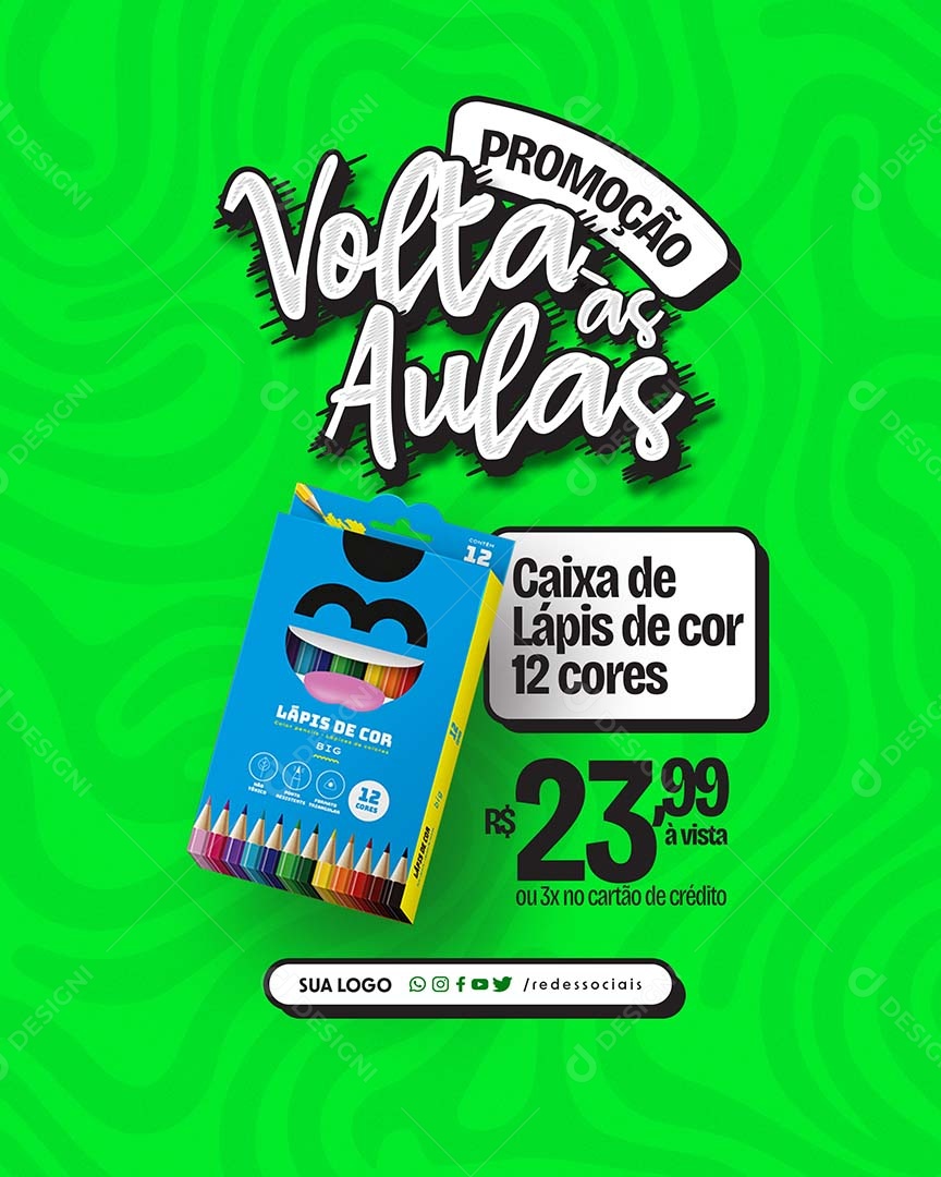 Volta às Aulas Caixa de Lápis de Cor 12 Cores 23,99 a Vista Social Media PSD Editável