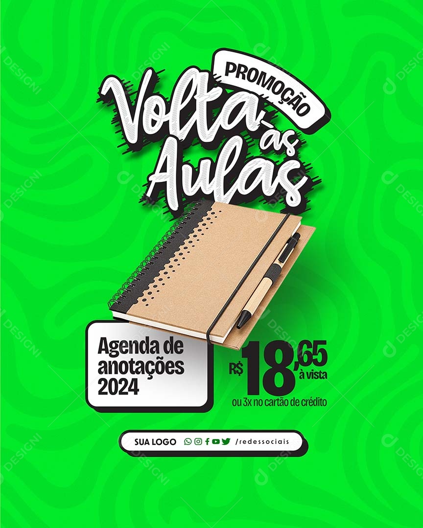 Volta às Aulas Agenda de Anotações 2024 18,65 a Vista Social Media PSD Editável