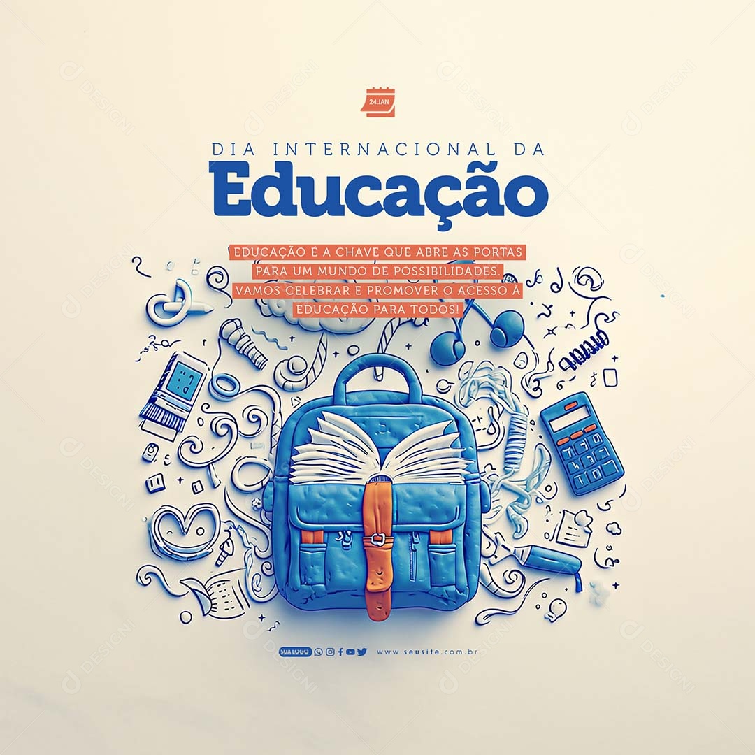Dia Internacional da Educação 24 de Janeiro é a Chave que Abre as Portas Social Media PSD Editável