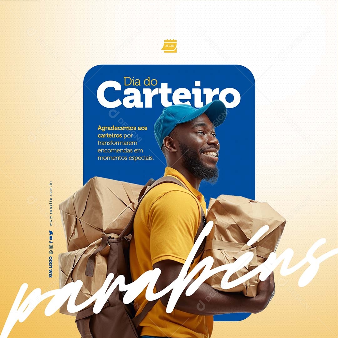 Dia do Carteiro 25 de Janeiro Parabéns Social Media PSD Editável
