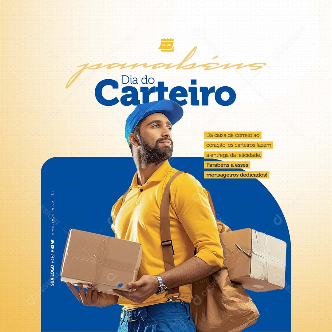 Dia do Carteiro 25 de Janeiro da Caixa de Correio ao Coração Social Media PSD Editável