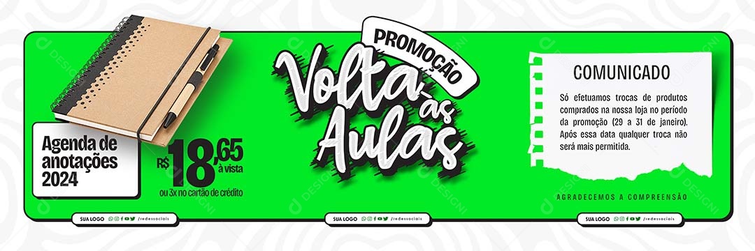 Carrosssel  Volta às Aulas Agenda de Anotações 2024 18,65 a Vista Social Media PSD Editável