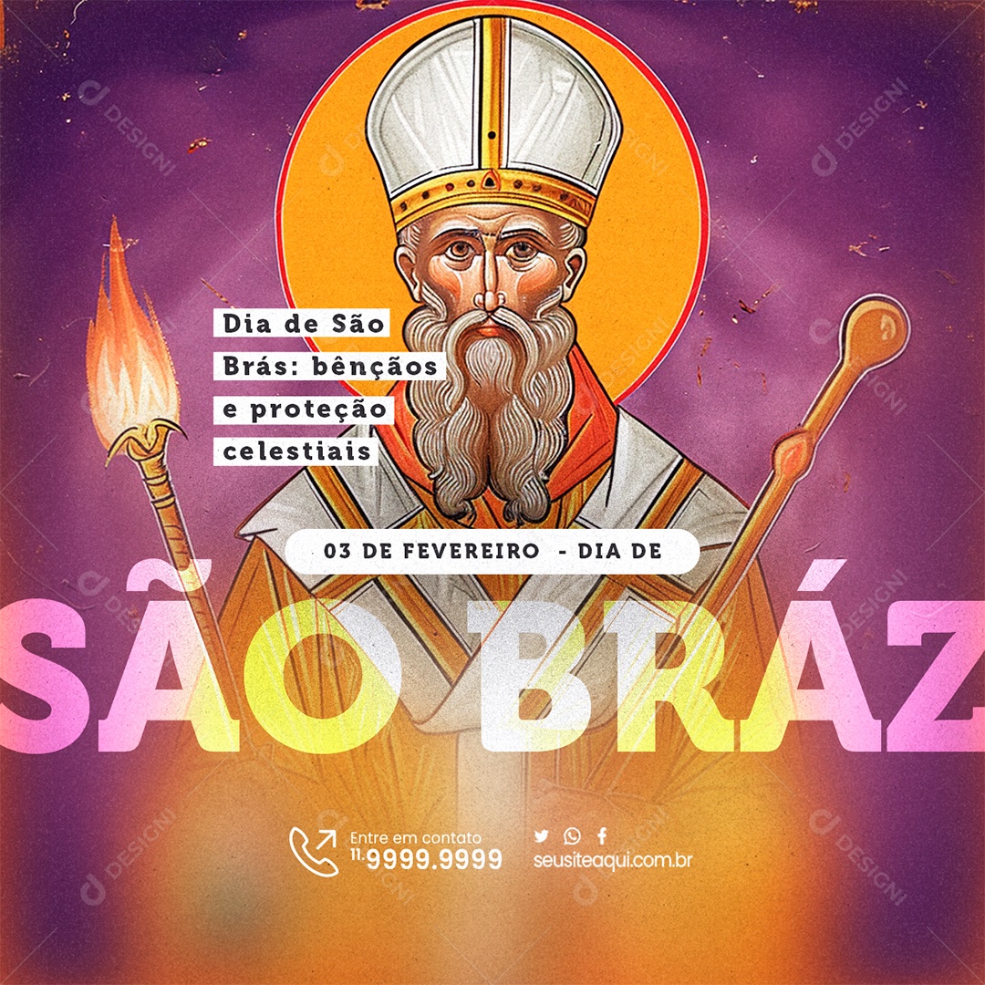 Dia de São Braz 3 de Fevereiro bençãos e proteção celestiais Social Media PSD Editável