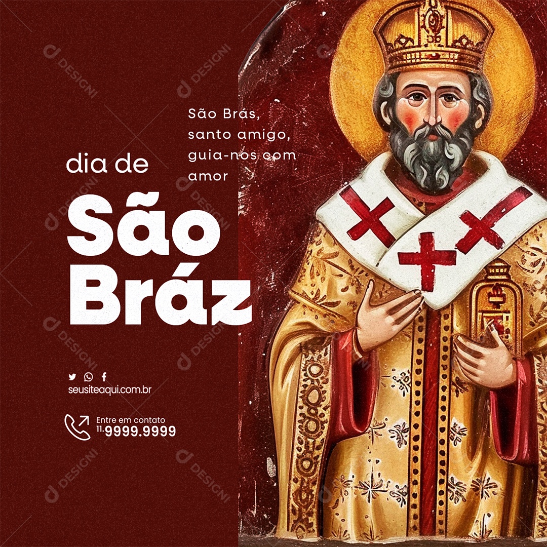 Dia de São Braz 3 de Fevereiro santo amigo guia nos com amor Social Media PSD Editável