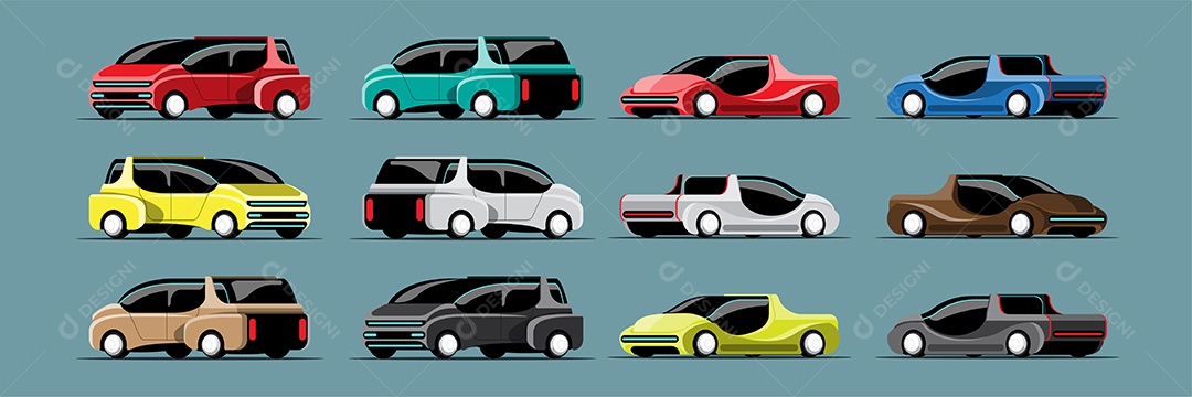 Conjunto de Carros Futuristas Ilustração Vetor EPS