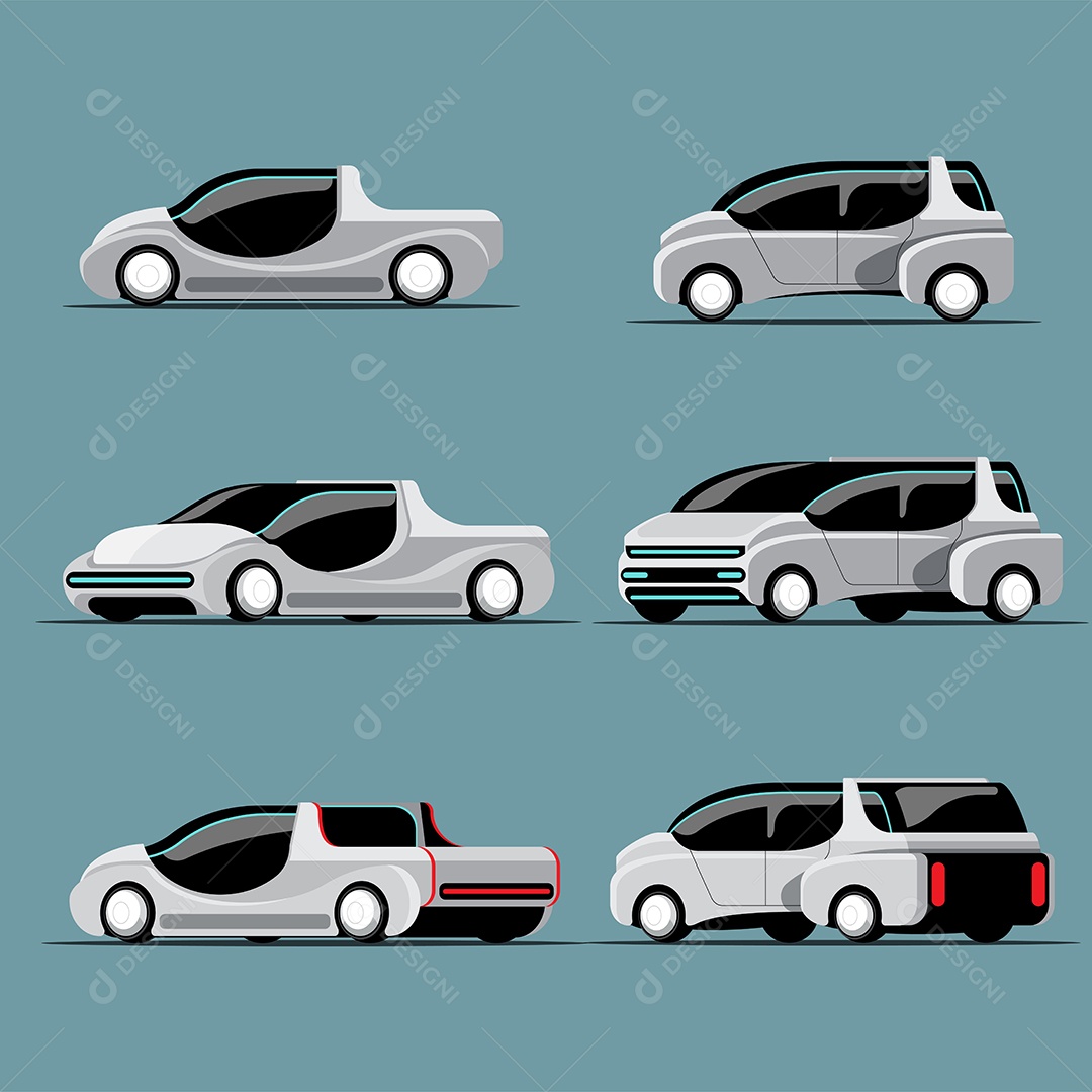 Conjunto de Carros Futuristas Ilustração Vetor EPS
