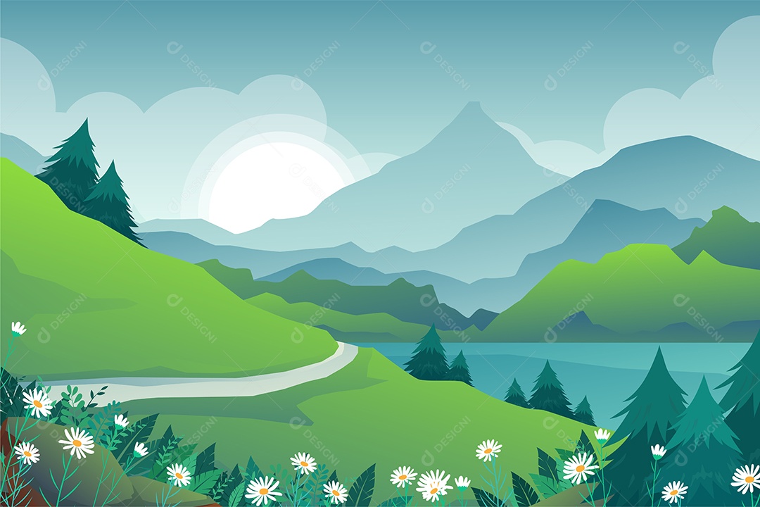 Bela Cena de Paisagem da Natureza Ilustração Vetor EPS