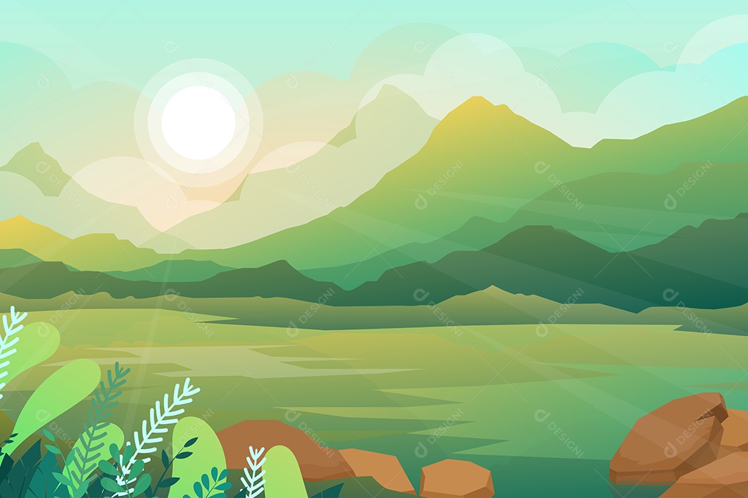 Bela Cena de Paisagem da Natureza Ilustração Vetor EPS