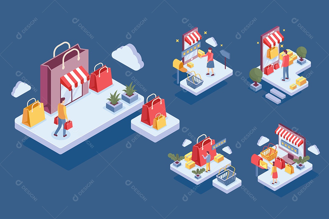 Pessoas Comprando Online Ilustração Vetor EPS