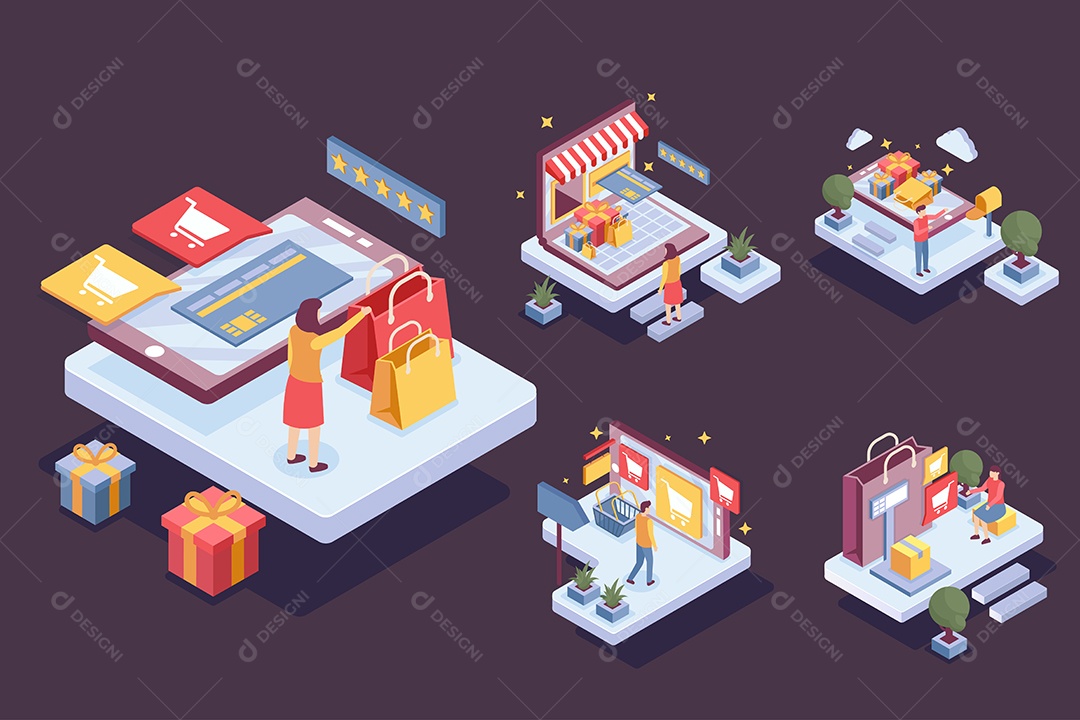 Pessoas Comprando Online Ilustração Vetor EPS