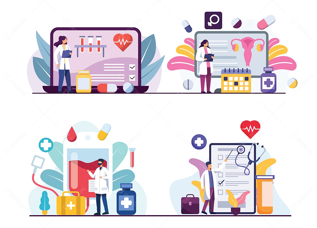 Atendimento Médico Online Ilustração Vetor EPS