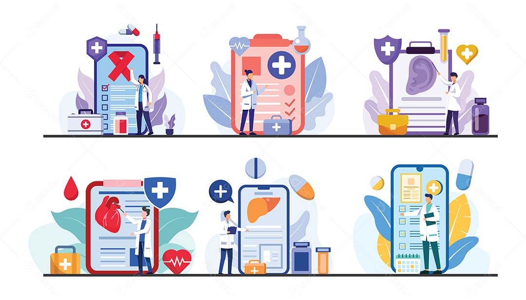 Atendimento Médico Online Ilustração Vetor EPS