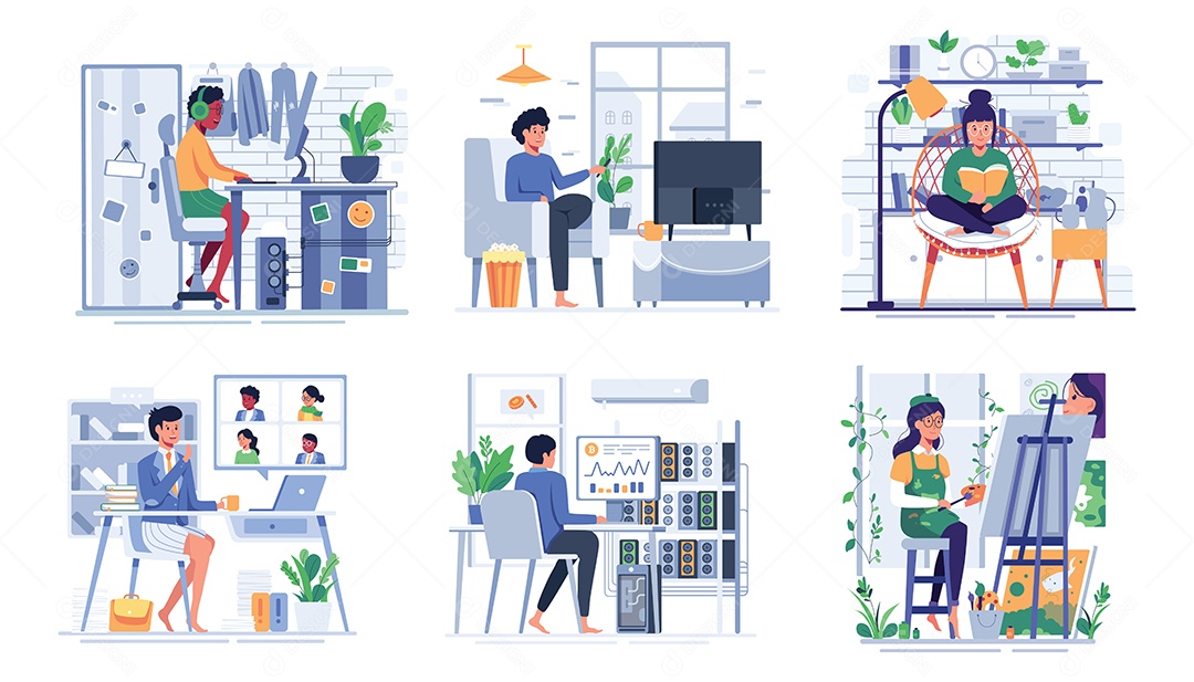 Estilo de Vidas de Personagens Ilustração Vetor EPS