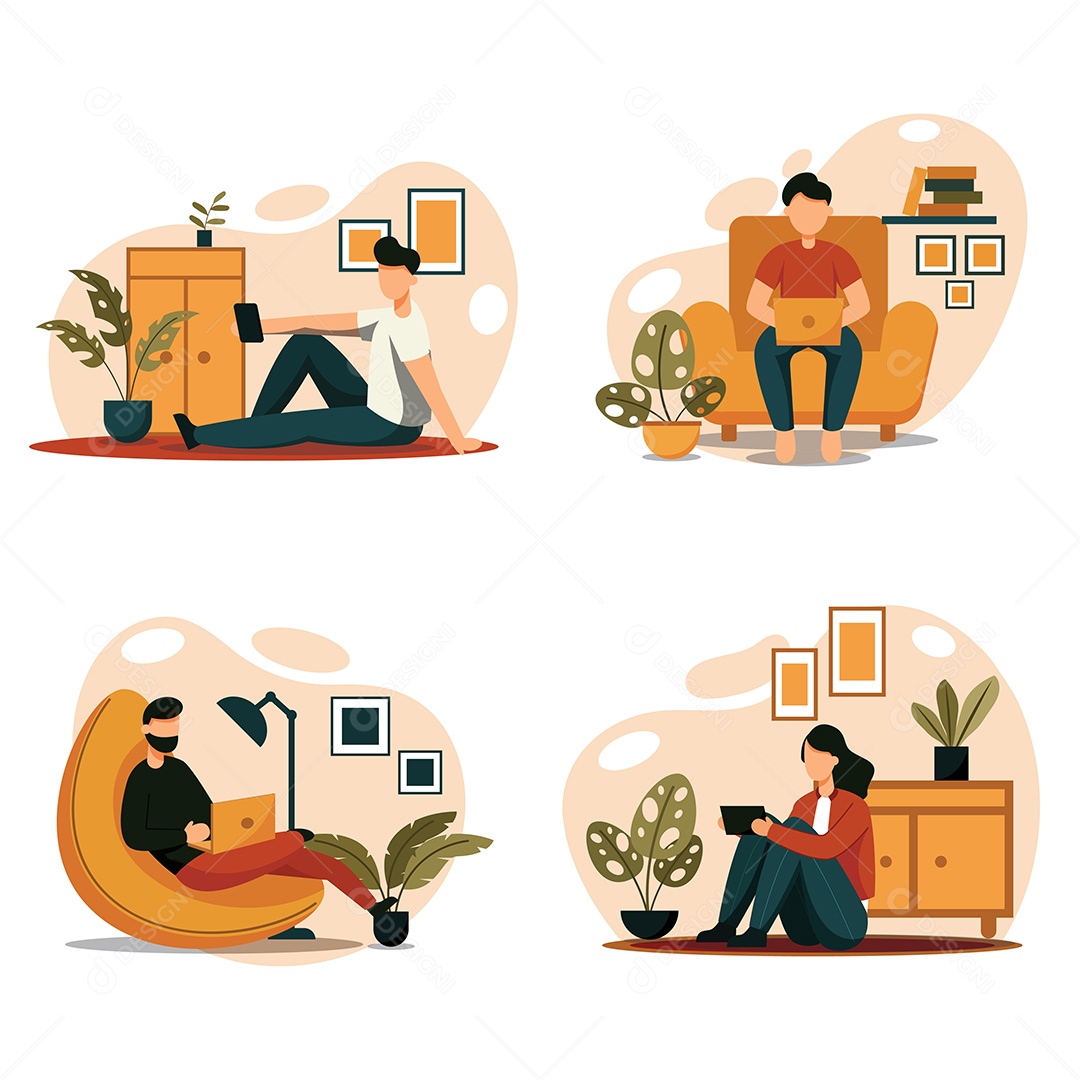 Estilo de Vidas de Personagens Ilustração Vetor EPS