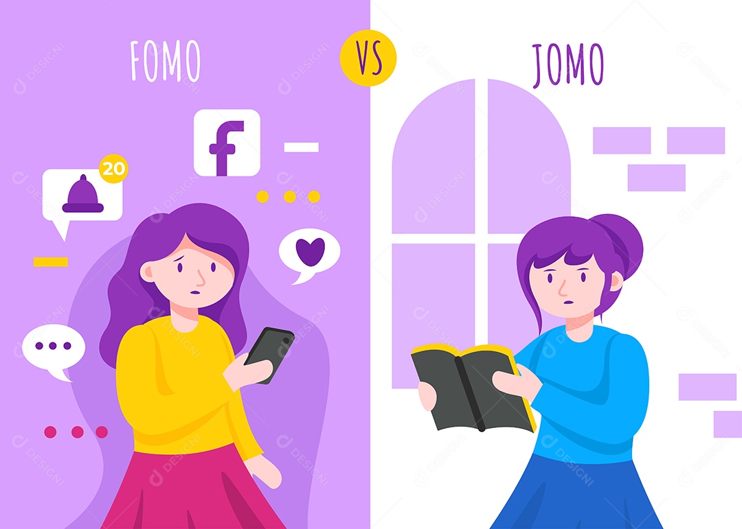 Geração Moderna Fomo vs Jomo Ilustração Vetor EPS