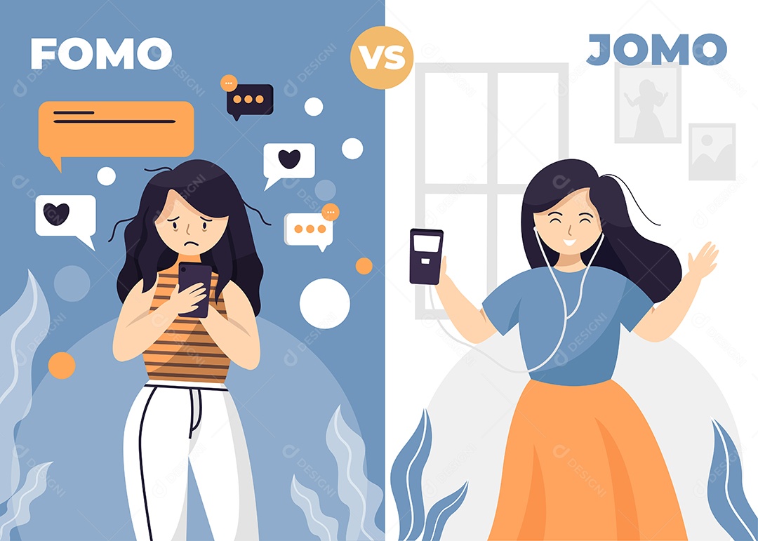 Geração Moderna Fomo vs Jomo Ilustração Vetor EPS