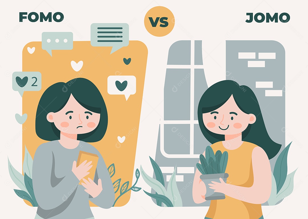 Geração Moderna Fomo vs Jomo Ilustração Vetor EPS