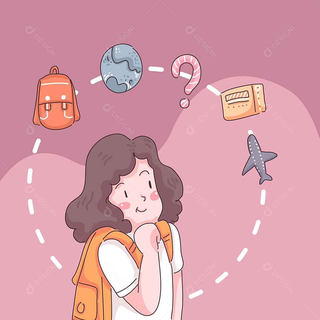 Garota Pensando em Viagens Ilustração Vetor EPS