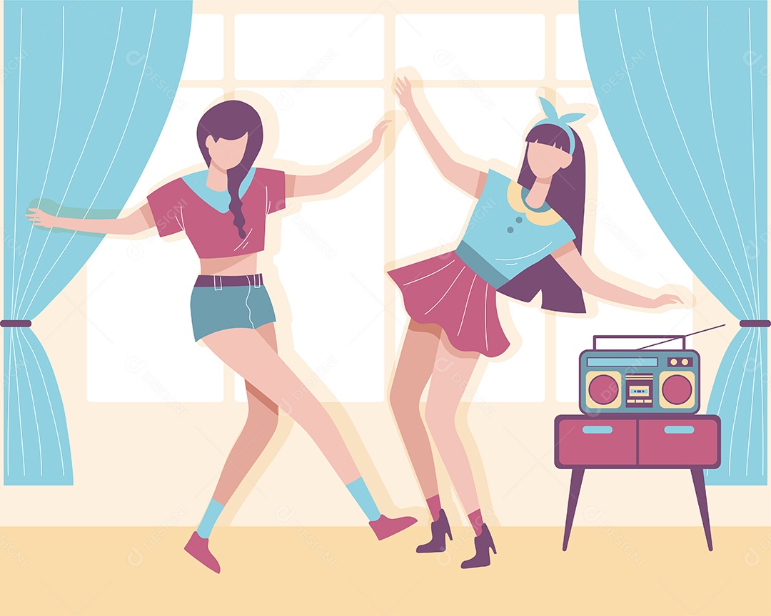 Garotas Dançando Ilustração Vetor EPS