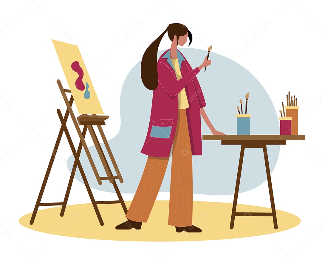 Garota Pintando um Quadro Ilustração Vetor EPS