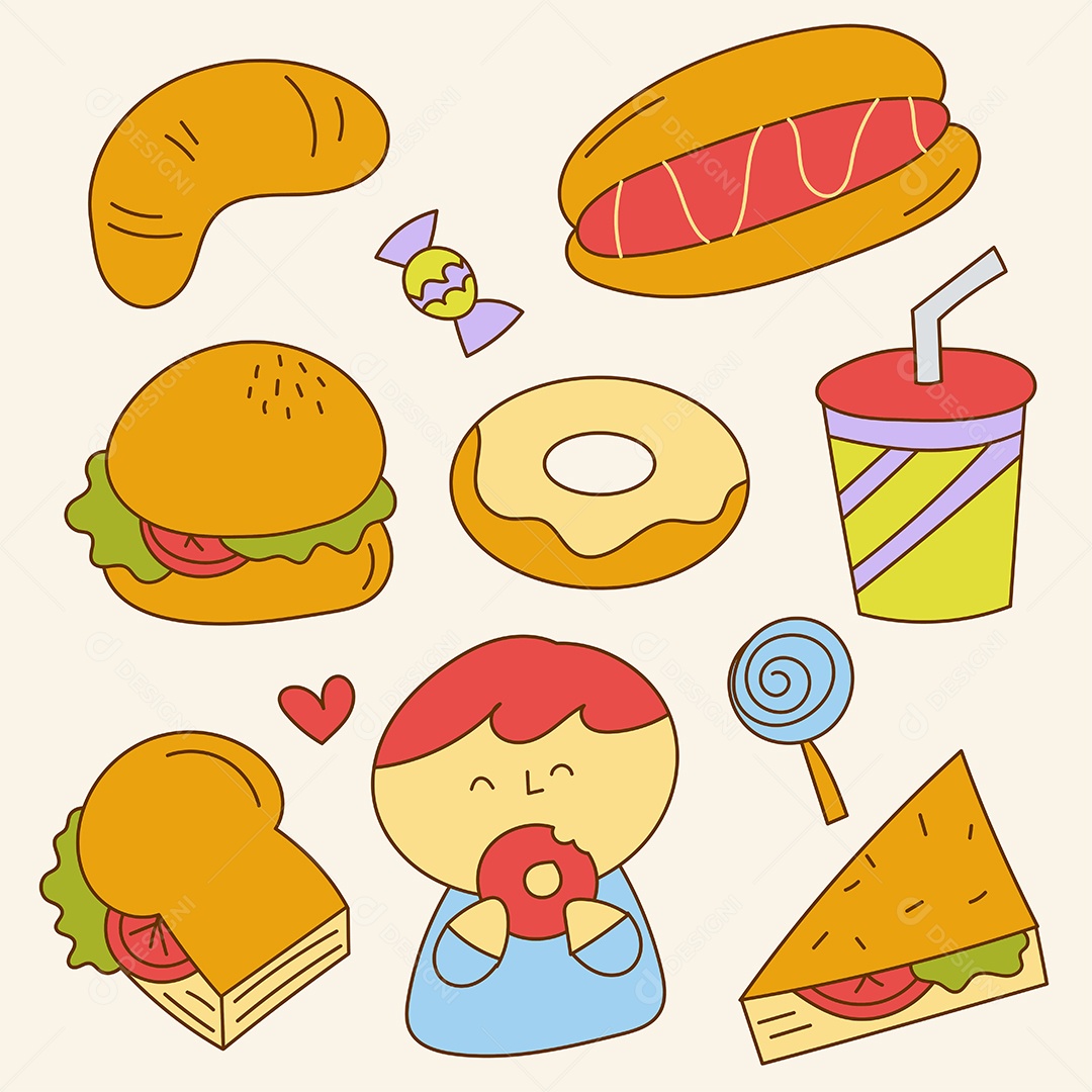 Conjunto de Lanches de Fast Food Ilustração Vetor EPS