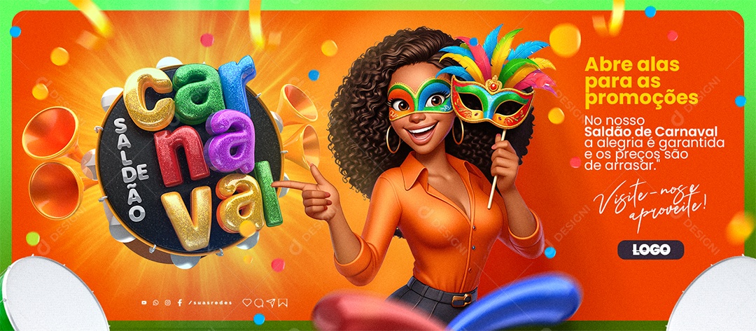 Banner Saldão De Carnaval Abre alas para as promoções Social Media PSD Editável