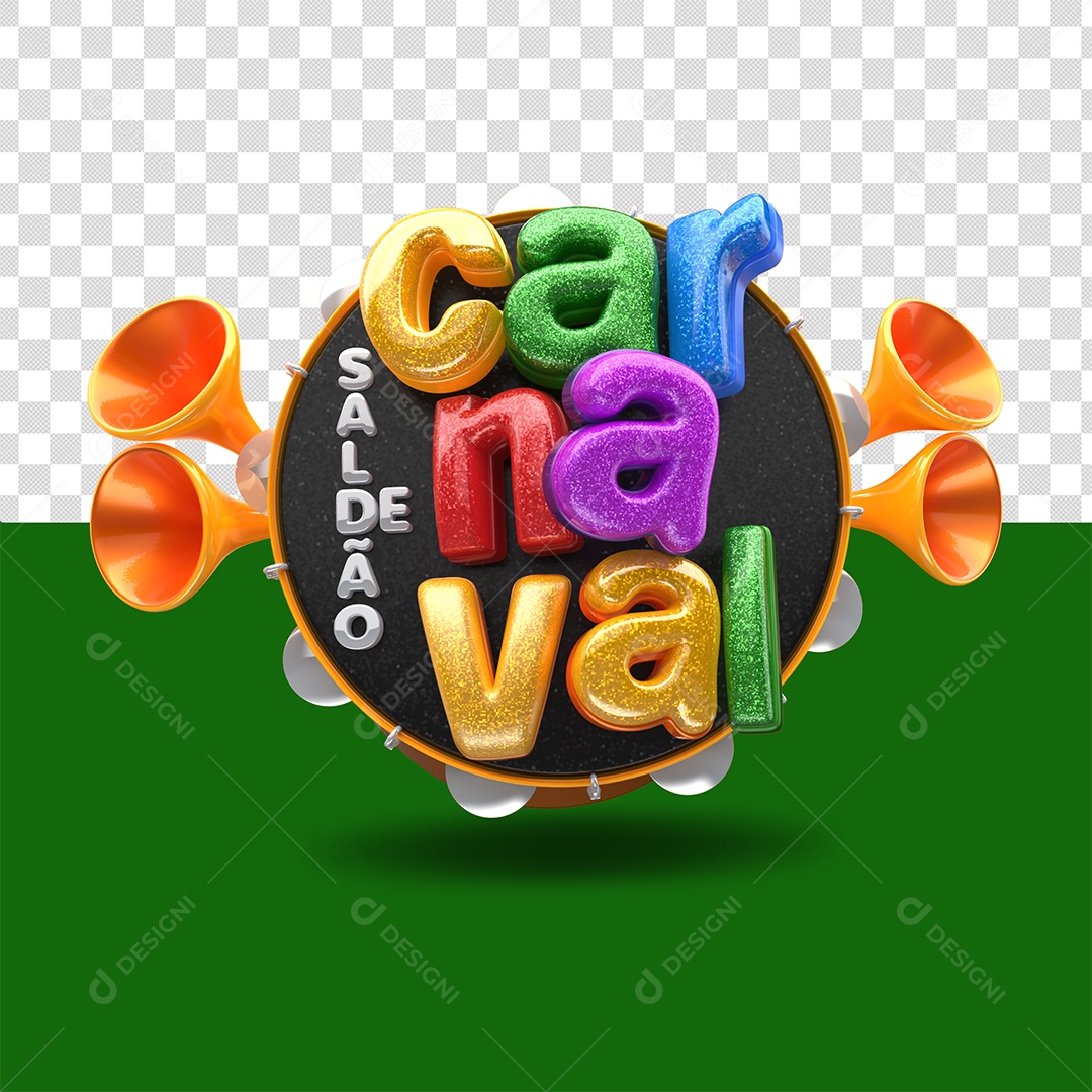 Selo 3D Saldão de Carnaval Colorido para Composição PSD