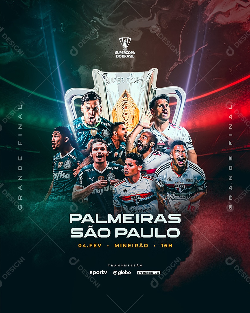 Social Media Flyer Palmeiras Vs São Paulo Super Copa Do Brasil PSD Editável