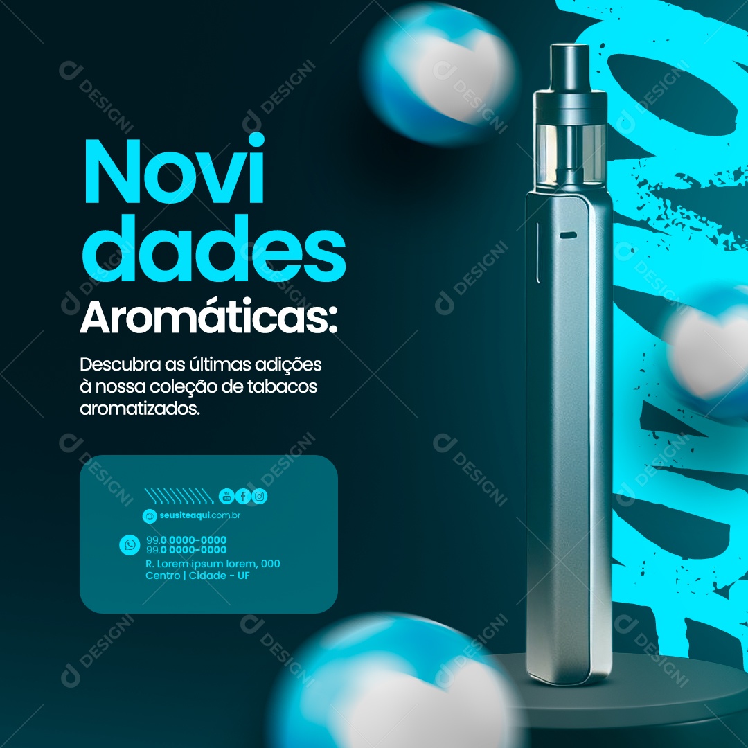 Tabacaria Novidades Aromáticas nossa coleção de tabacos Social Media PSD Editável