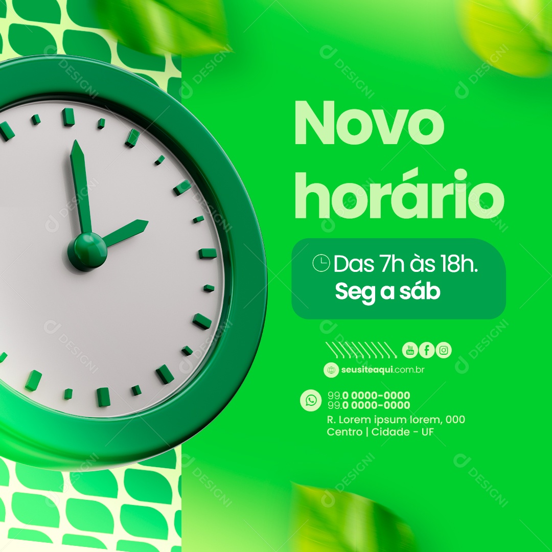 Hortifruti Novo horário segunda a sábado Social Media PSD Editável