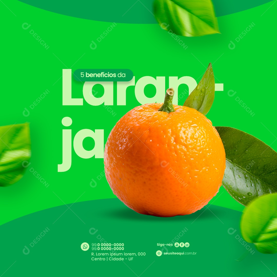 Hortifruti 5 benefícios da Laranja Social Media PSD Editável