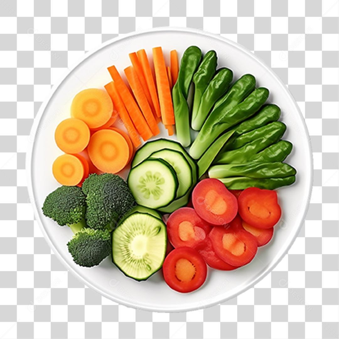 Verduras e Vegetais em Prato PNG Transparente