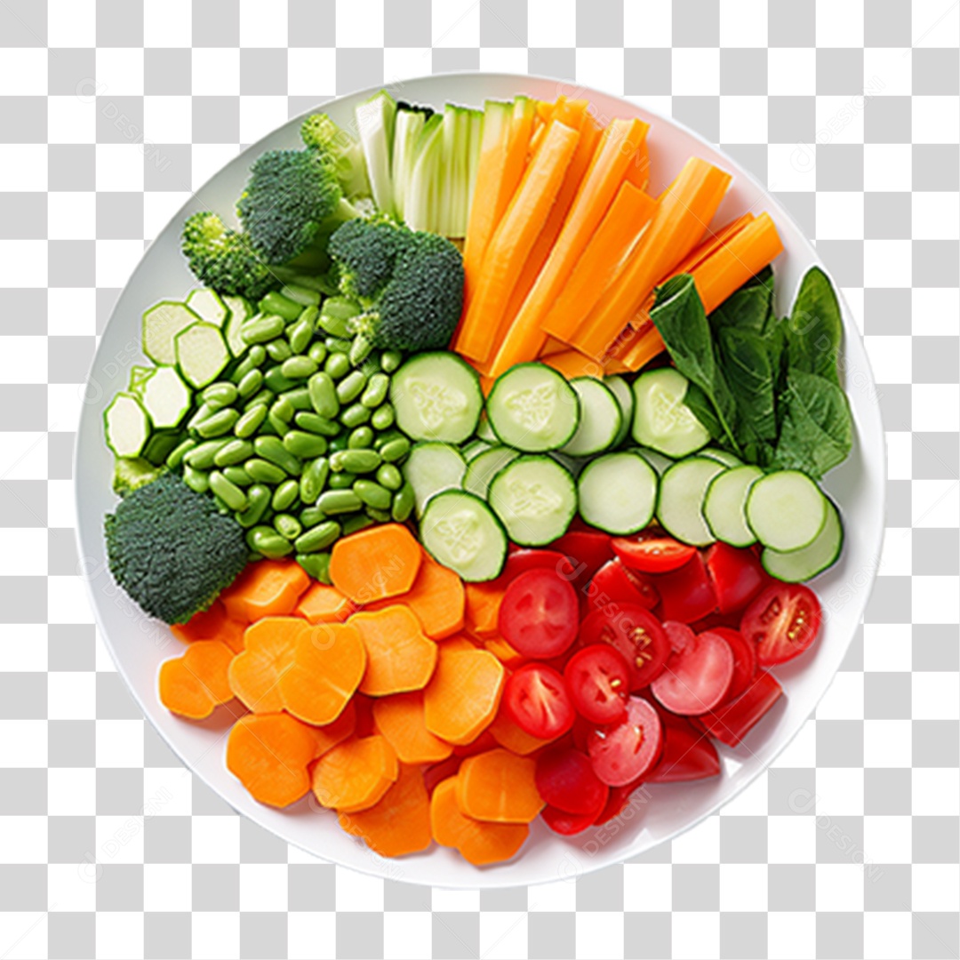 Verduras e Vegetais em Prato PNG Transparente